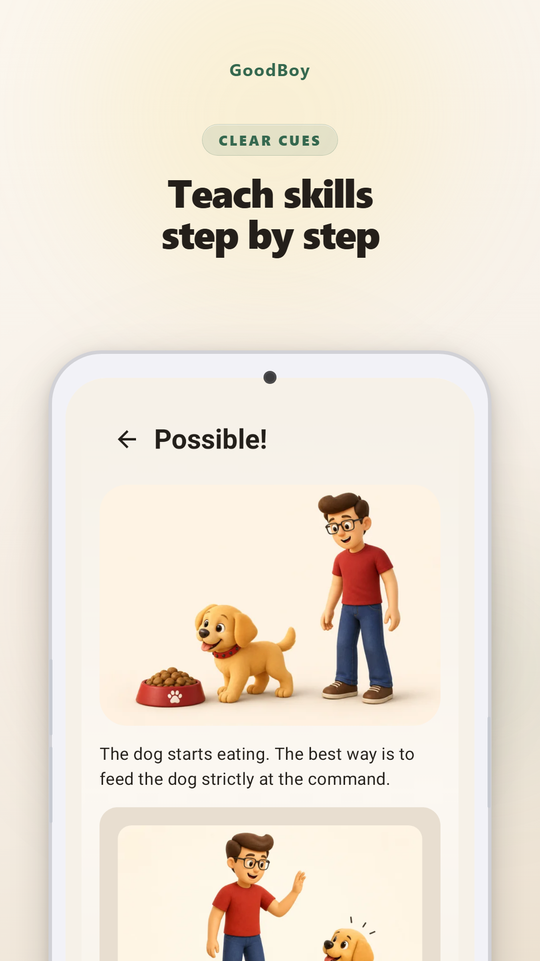 GoodBoy dog training lesson with step-by-step guidance